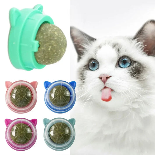 Natural Catnip Cat Rotatable Catnip Wall Ball Toys Licking Snacks Healthy Nutrition Ball Teeth Cleaning Catnip Toy Pet Supplies